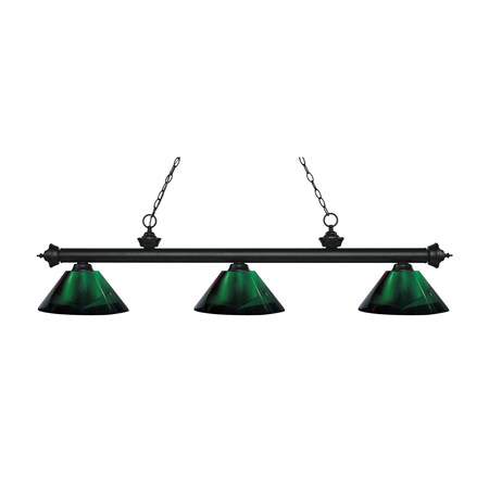 Z-Lite Riviera 3 Light Billiard Light, Matte Black & Green 200-3MB-ARG
